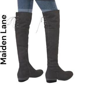 38 Maiden Lane Over Knee OTC Black Leather Tall Skirt Riding Boot Women 7 7.5